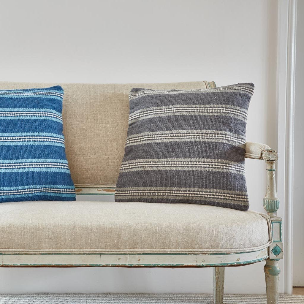 Santorini Henley Stripe Cushion on bench seat with Clay Henley Cushion