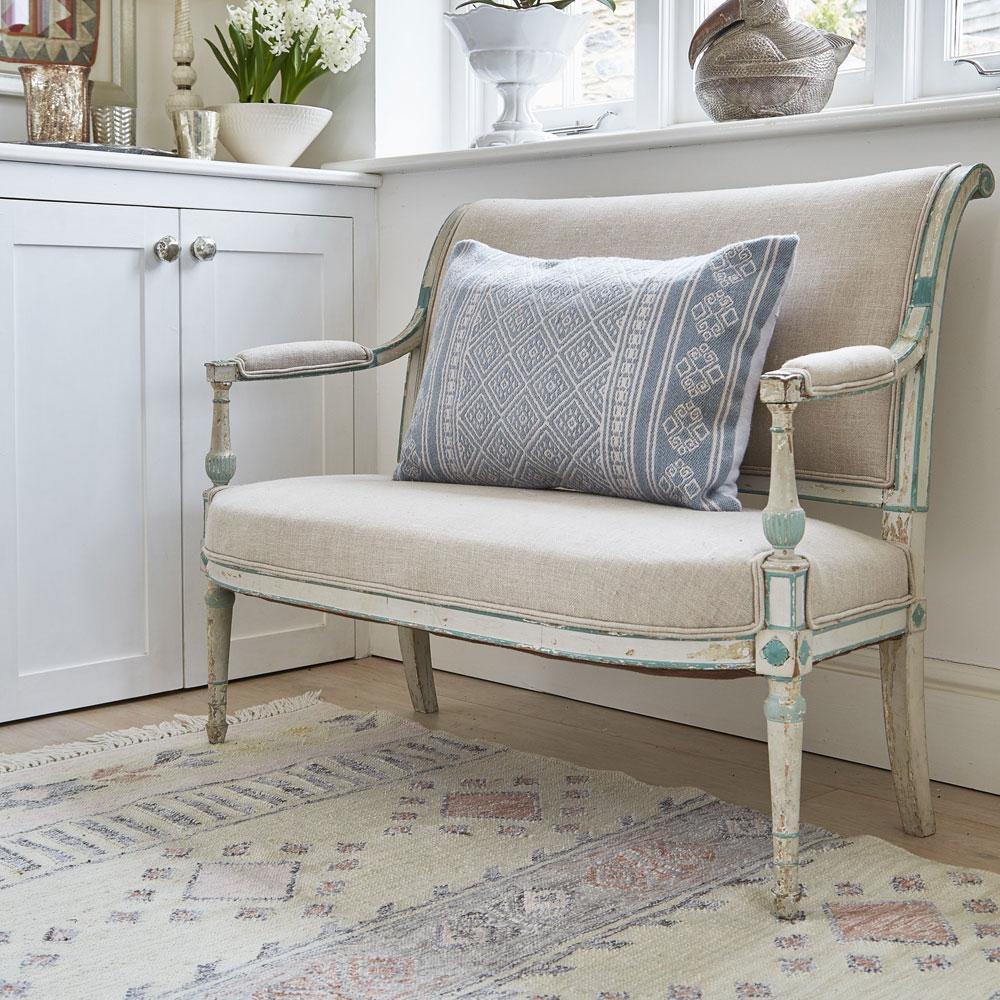 andalucia cadiz runner rug with vintage bench