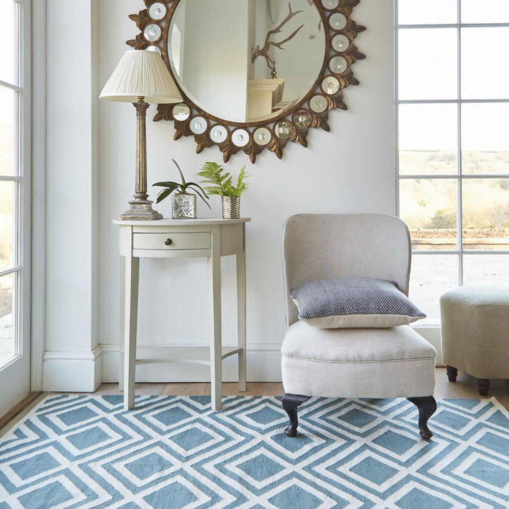 Iris Teal Rug with chair