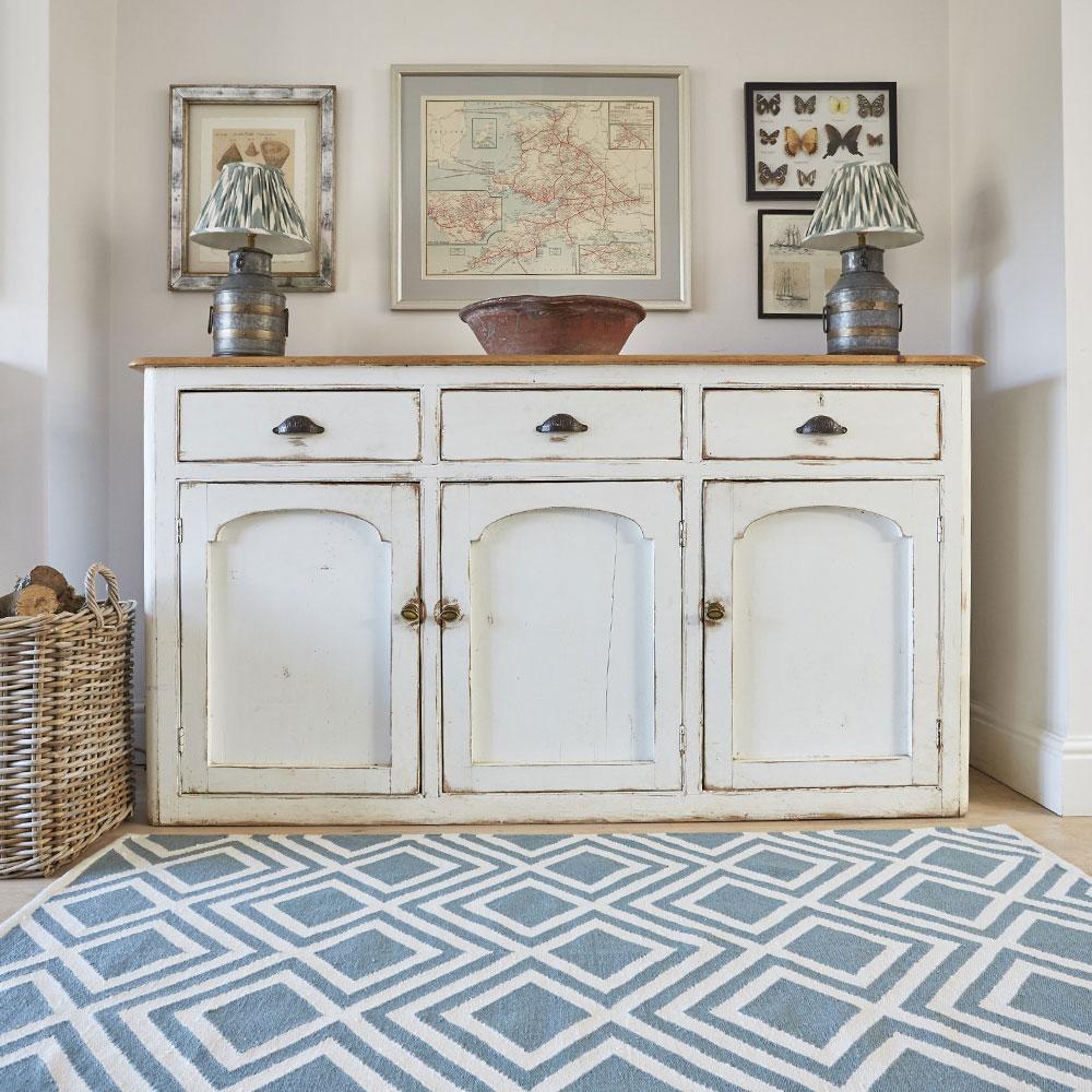 Iris Teal Rug with sideboard