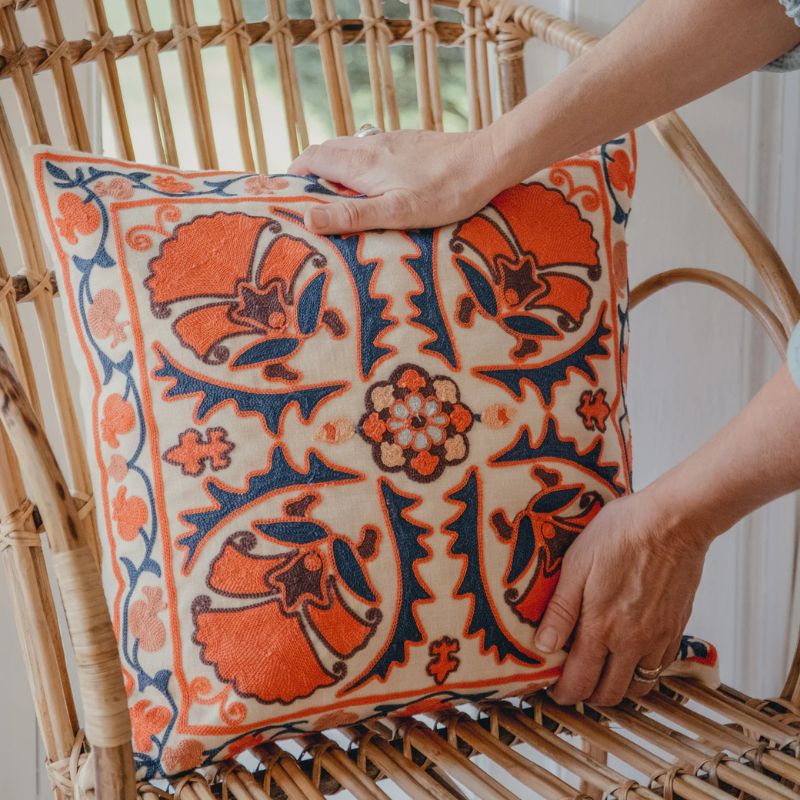 Suzani Marigold Coral Cushion