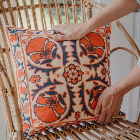 Suzani Marigold Coral Cushion