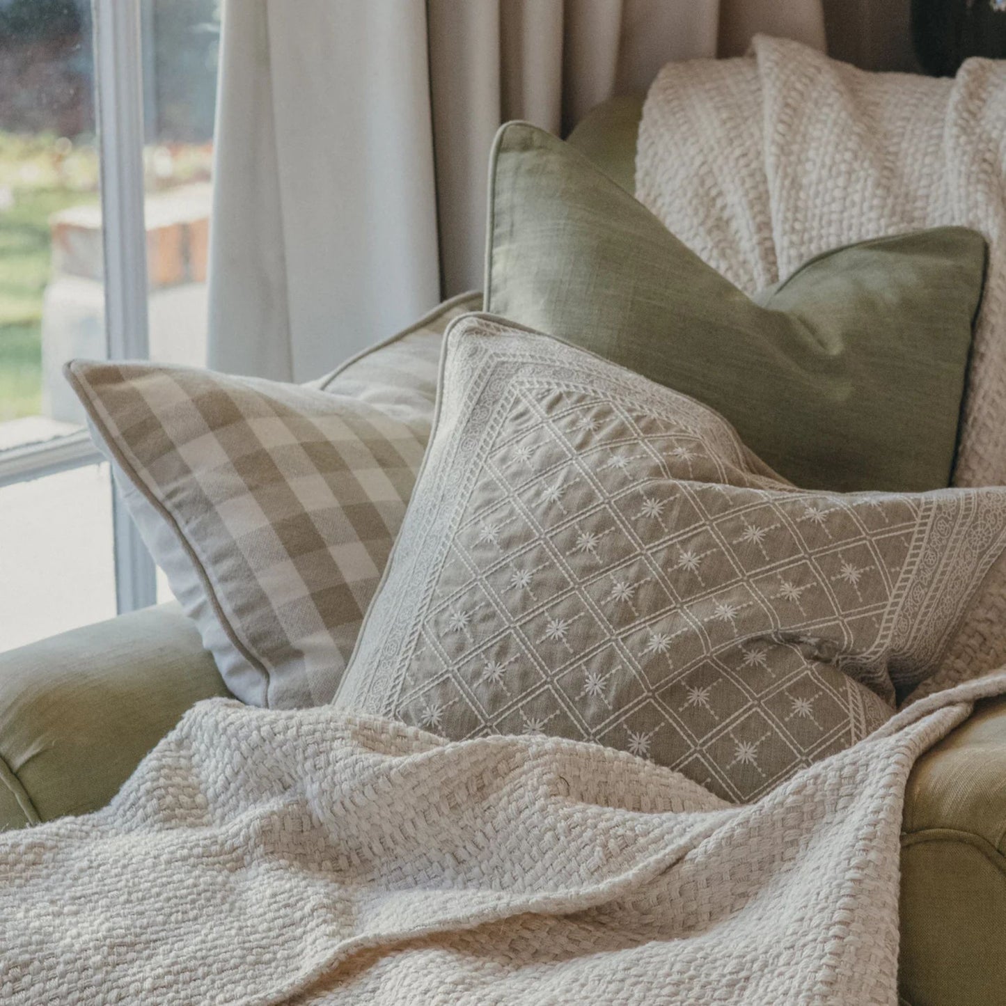 Cawsand Eucalyptus Checked Cushion