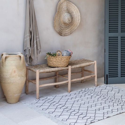 Washable recycled yarn rug in soft geometric pattern for entrance styling