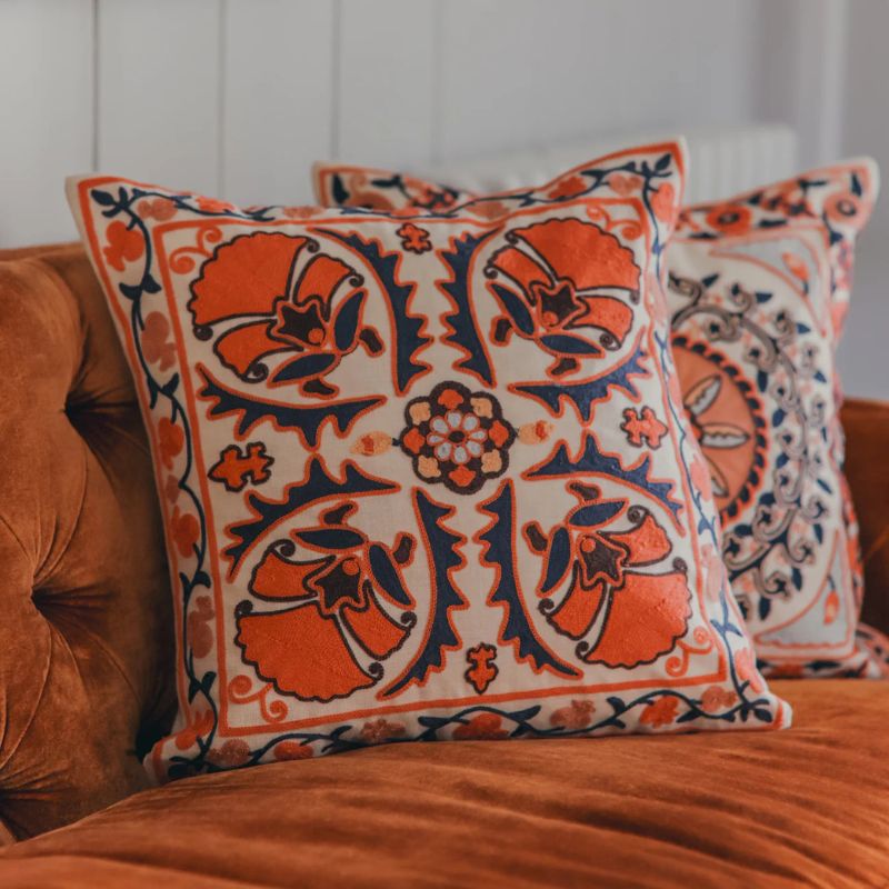 Suzani Marigold Coral Cushion