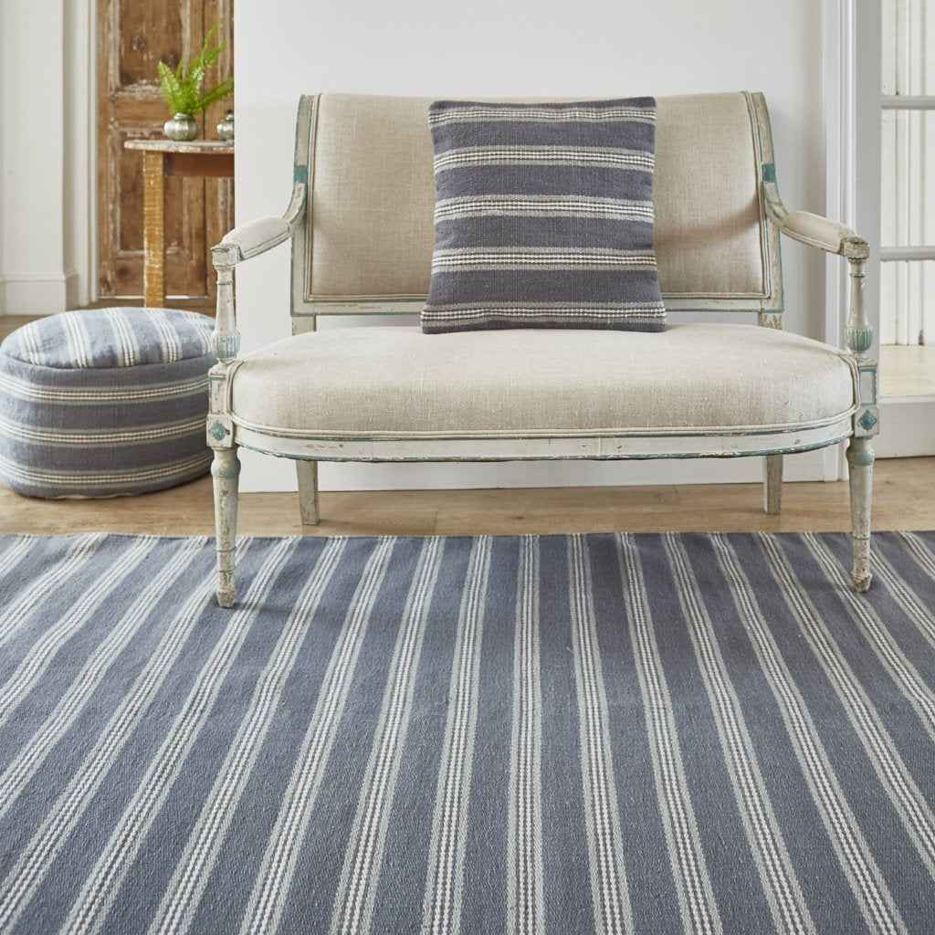 Clay Henley Stripe Rug with bench seat and Clay Henley Stripe cushion and footstool