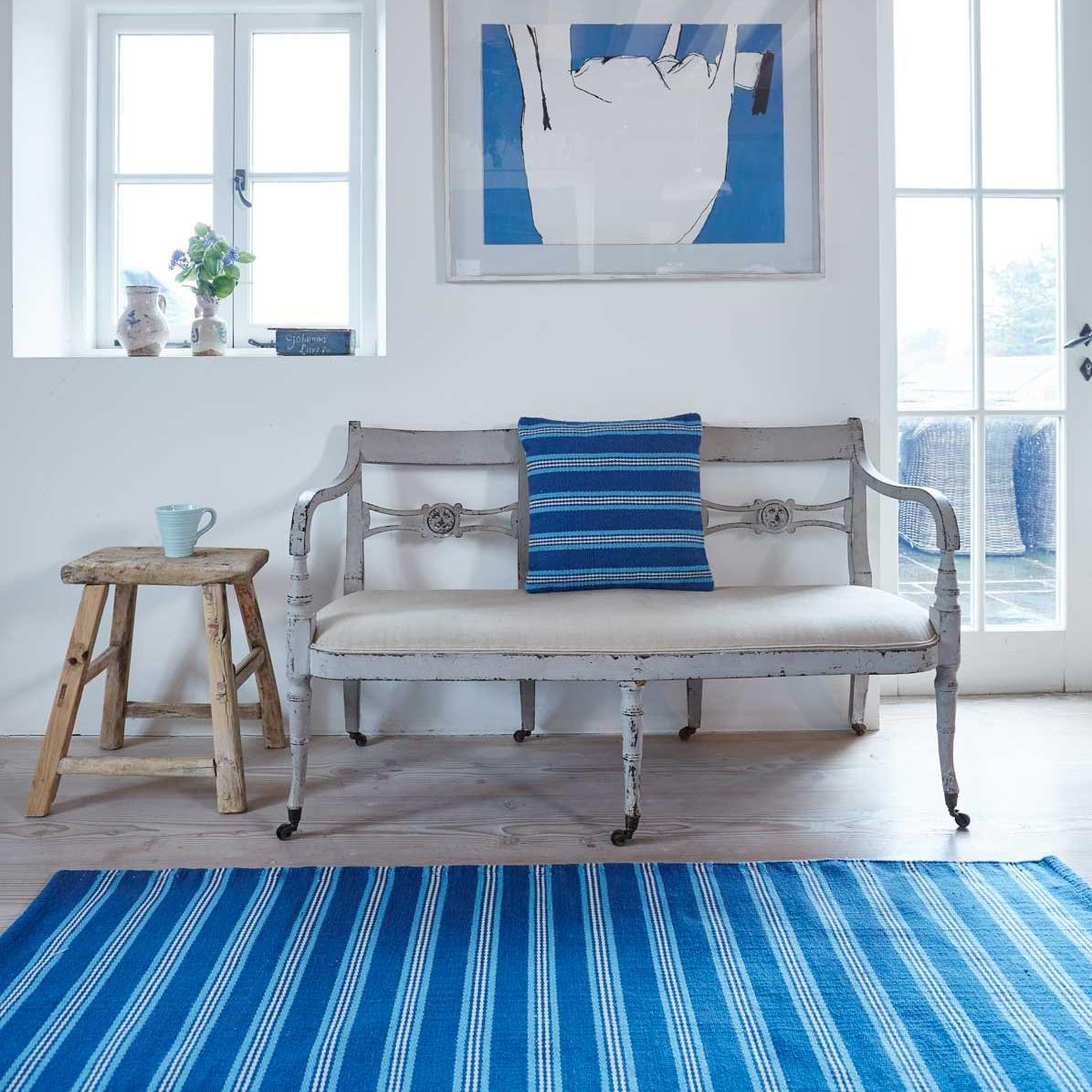 Santorini Henley Stripe Rug with bench seat and matching cushion