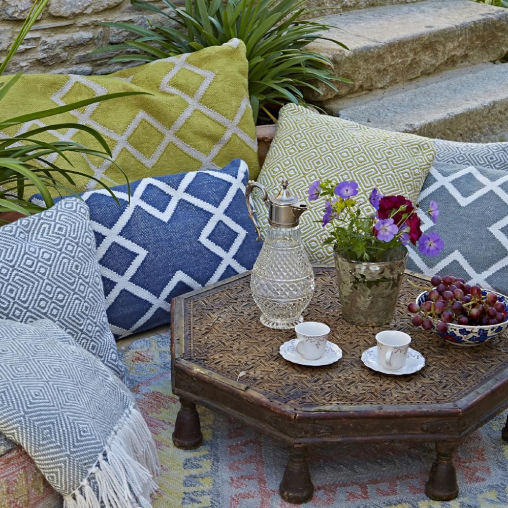 Juno Navy Cushion outdoors